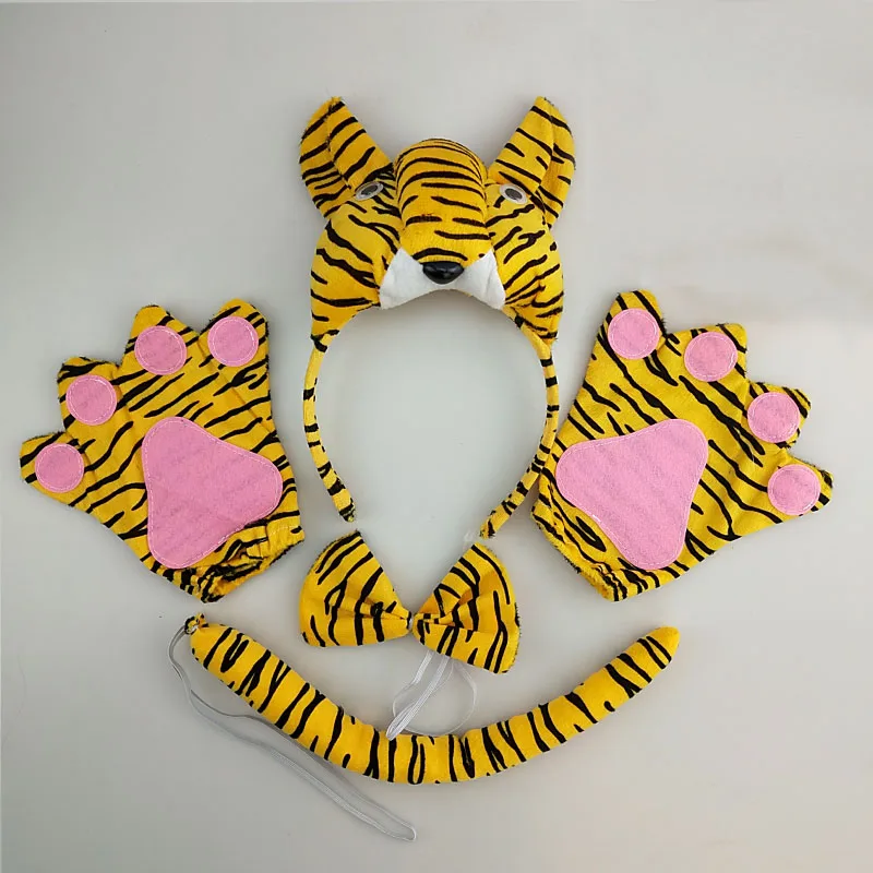 Halloween Kids Meisjes Dier Tijger Kostuum Set Fancy Dress Luipaard Ear Hoofdband Staart Strik Tutu Rok Cosplay Party: GRIJS