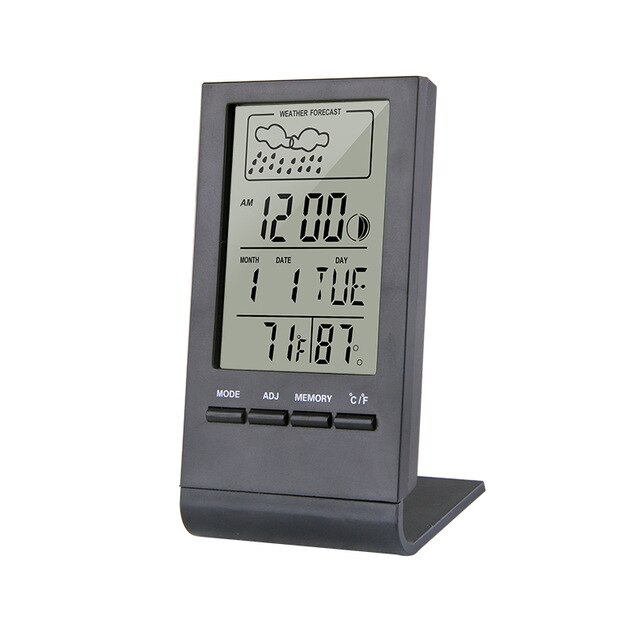 Thermometer Hygrometer Gauge Indicator Indoor/Outdoor Weather Station Automatic Electronic Temperature Humidity Monitor Clock: Black