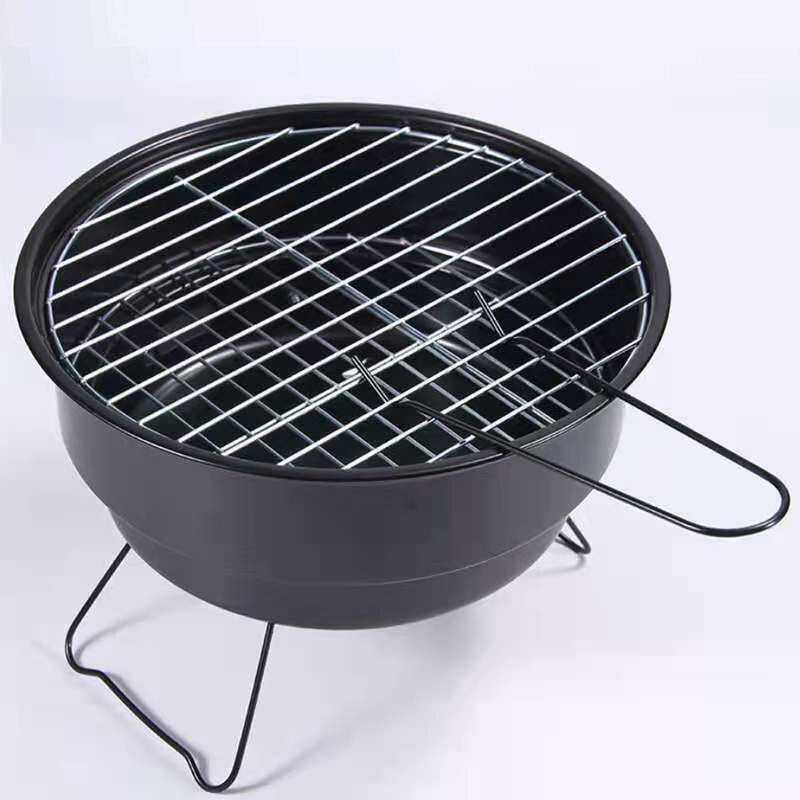 Draagbare Bbq Grill Mini Ronde Camping Picknick Barbecue Accessoires Bbq Grills Non-stick Oppervlak Vouwen Barbecue Houtskool Grill