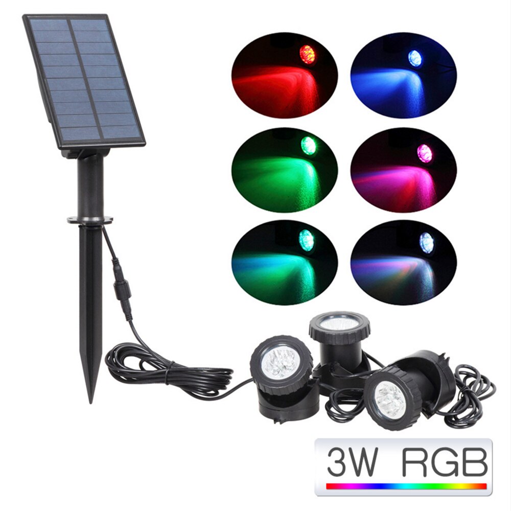 Solar RGB LED Underwater Light Garden Lawn Pond Light IP68 Waterproof Landscape Spotlight Pond Submarine Projector Light: 3 Head RGB