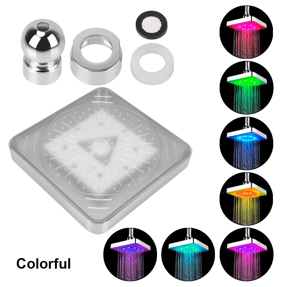 Led dusjhode regnfall topp spray firkantet fast dusjhode 7 farger gradvis skiftende 3 farger temperatursensor for bad: Firkantet 7 farger