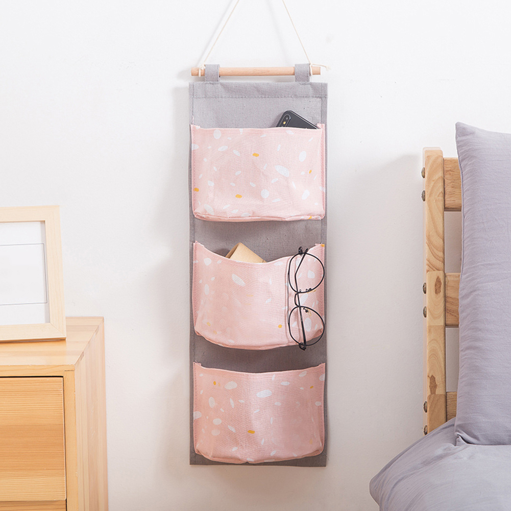 3 bolsillos Oxford tela colgante de pared de puerta diversos bolsa de almacenamiento armario de algodón Lino baño bolsa de almacenamiento organizador de juguetes cosméticos