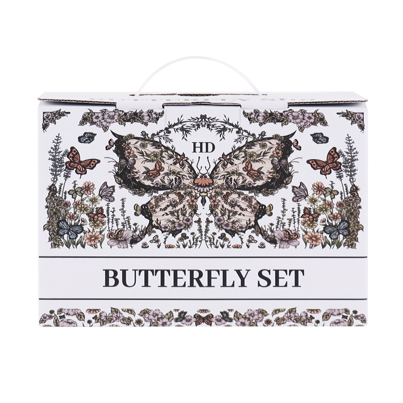 BespritGift Borosilicate Wine Glass Set Butterfly 2pc Goblet Cups for Cocktail & Champagne Glassware Box