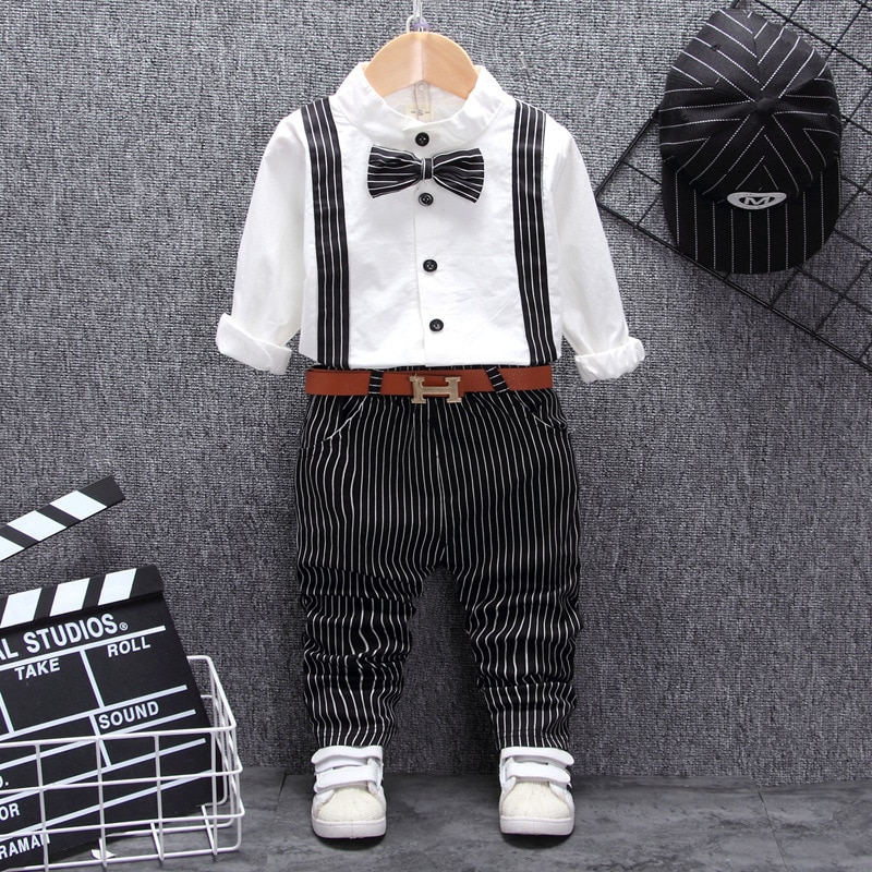 Britisk dreng tøj et års fødselsdag bryllup kostume sæt til nyfødte baby dreng toppe bukser med bælte dragt tøj sæt