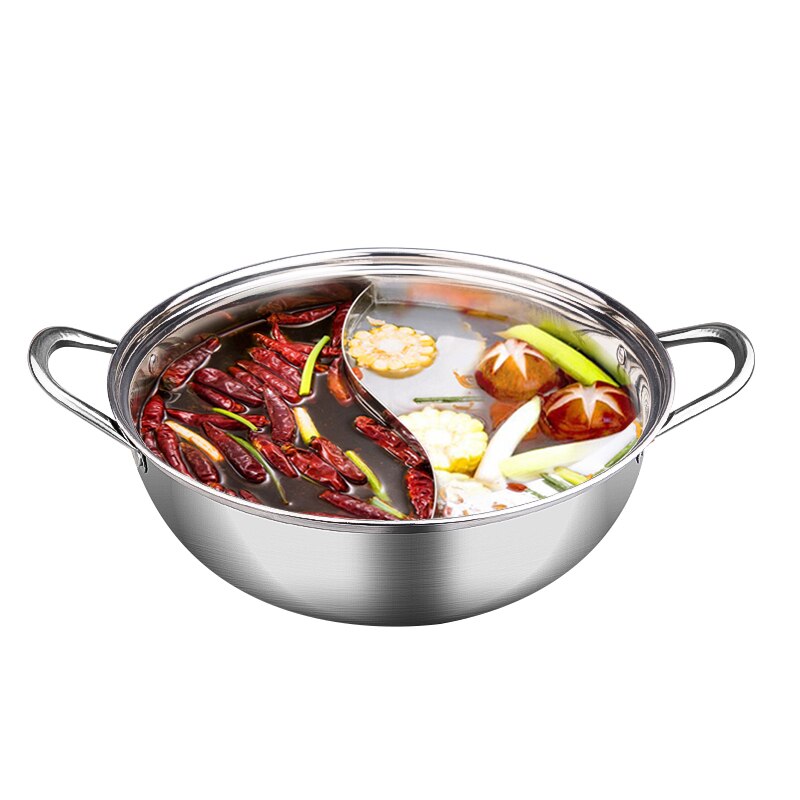 Home Kitchen Cookware Soup Cooking Pot Twin Divided Stainless Steel Pot Hotpot Induction Cooker Gas Stove Compatible Pot