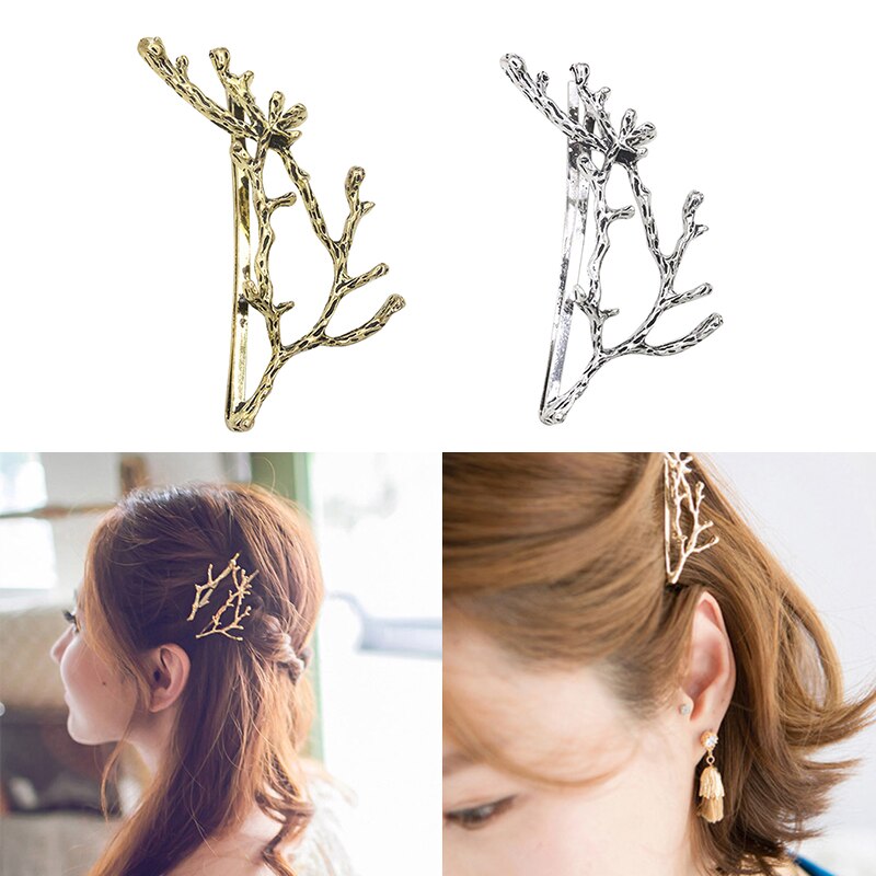 1/5pz dell'annata di Modo Delle Ragazze Dei Capelli Pinze Metallo ramo Foglie Forcelle Oro Argento Capelli Albero di Pinze Eleganza del Metallo accessori per capelli