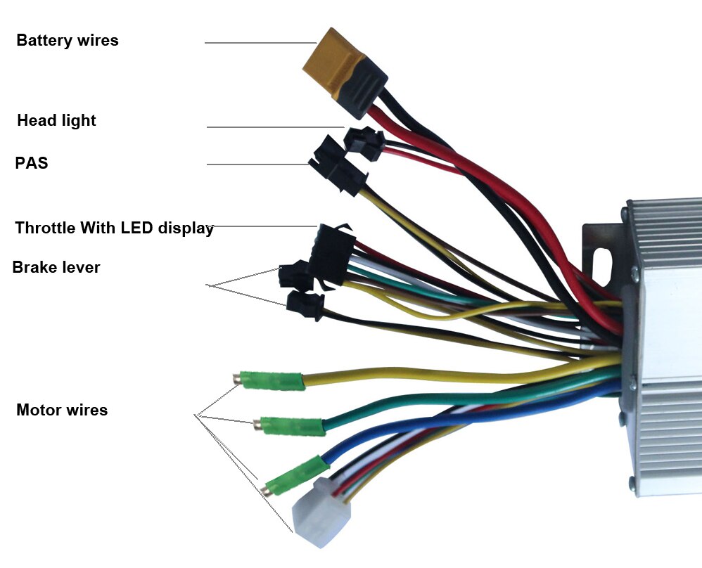Contrôleur de vélo électrique 36V 250W 350W 500W, deux modes, 6 contrôleurs mosfet, affichage LED, indicateur d'accélérateur et de batterie d'affichage