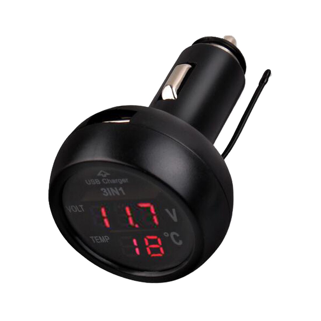 Digital LED Car Cigarette Lighter Voltmeter Thermometer Car Truck USB Charger 12V/24V Temperature Meter Voltmeter 3 in 1/ 2 in 1: 3 in 1 Red Red LED