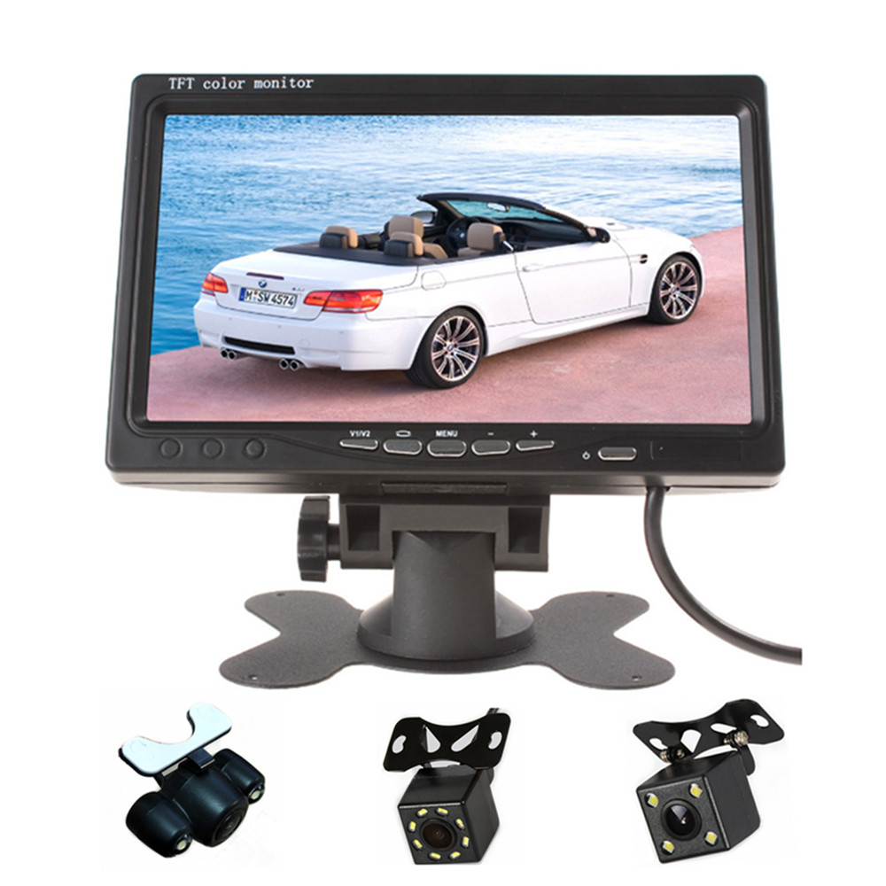Auto Monitor 7 "scherm Hoofdsteun monitor parkeerhulp 2 av-ingang afstandsbediening, bedrade of Draadloze achteruitrijcamera optioneel