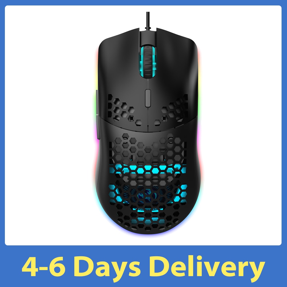 HXSJ J900 USB Wired Gaming Mouse RGB Gamer Mouses with Six Adjustable DPI Honeycomb Hollow Ergonomic for Desktop Laptop