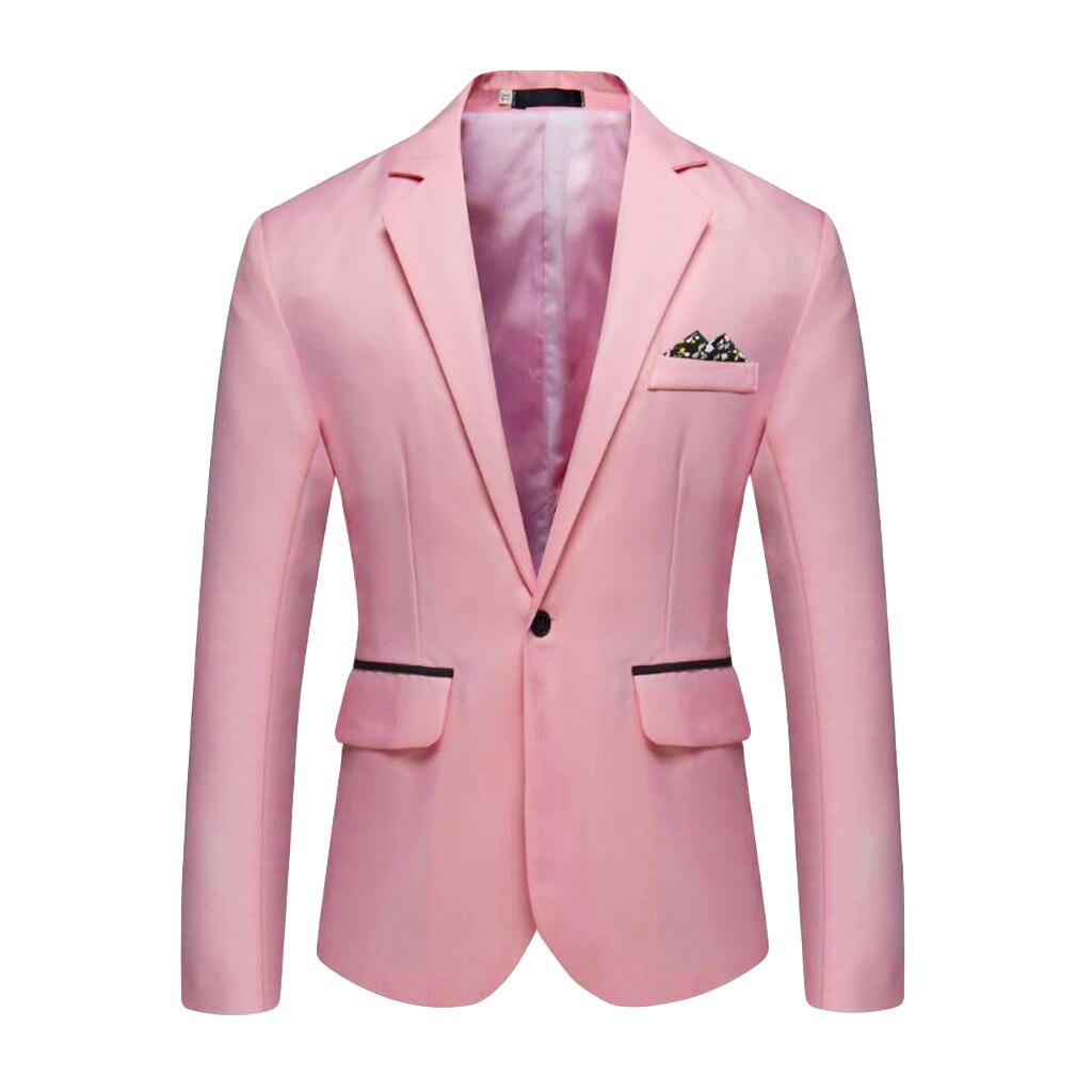 Pop Männer Blazer Stilvolle Casual Solide Blazer Business Hochzeit Party Outwear Mantel Anzug Tops Herren Mantel Blazer: Pink / M