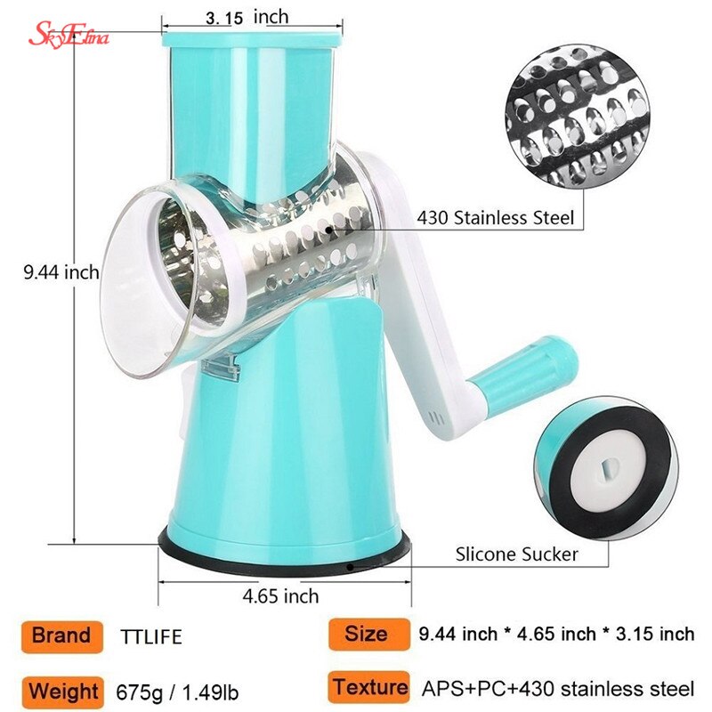 Handleiding Groente Cutter Keuken Tool Ronde Mandoline Slicer Aardappel Wortel Rasp Snijmachine met 3 Rvs Chopper Messen 5Z
