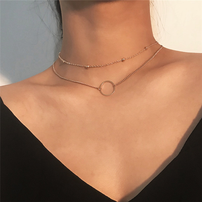 Double Layer Boho Golden Silver-plated Choker Necklace Women Layerd Chocker Necklaces For Women collier collares Necklace