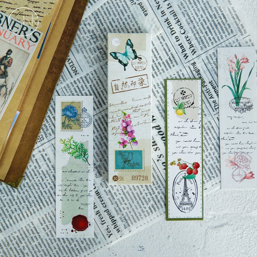 30pcs Retro Natural series Bookmarks Plants Flower Message Cards Book Notes Paper Page Holder for Books School Office Supplies: Default Title