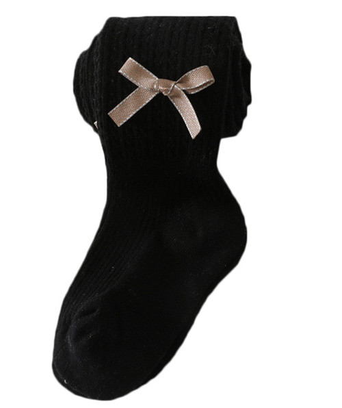 Medias de algodón de punto para niñas, leotardos sólidos a rayas, de 0 a 4T, para primavera y otoño: Negro / L for 3to4Years