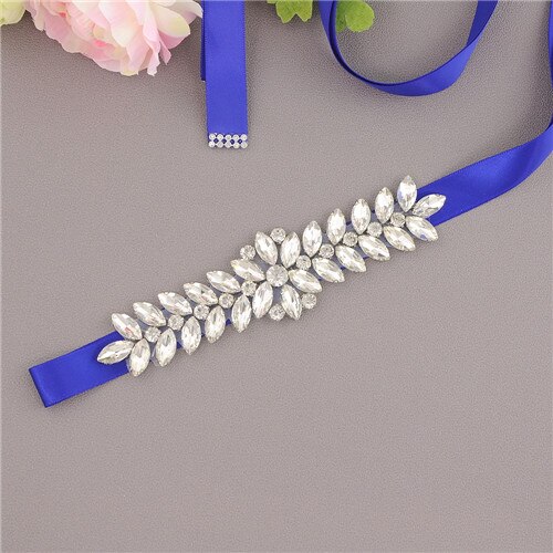 ZMS69 Luxe Bruiloft Riemen Bruids Kralen Riem Strass Sash Trouwjurk Bruid Accessoires Zilveren Diamant Bruidsmeisje Riemen: royal blue