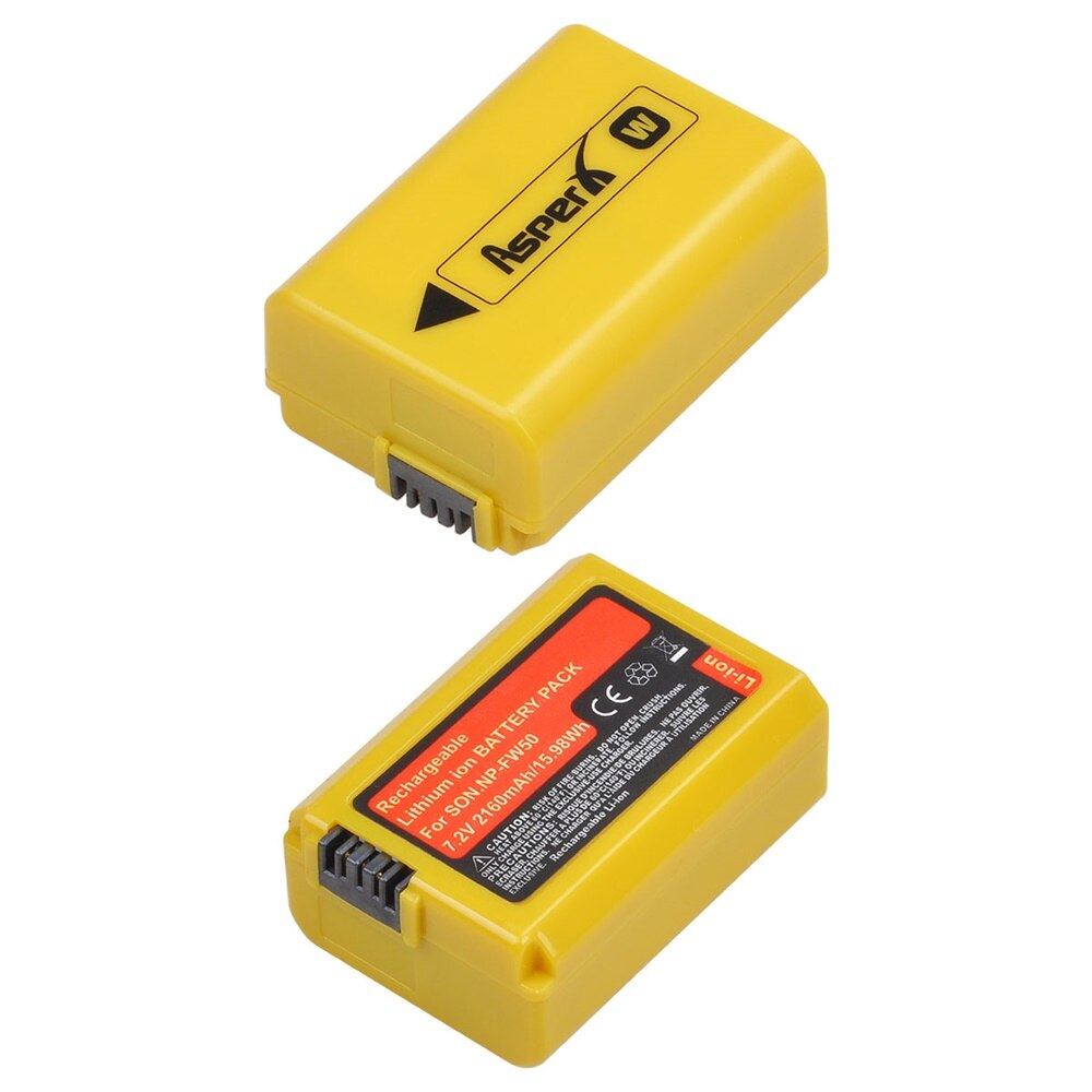 2160 mah gult np -fw50 batteri til sony np  fw50, a6000, a6500, a6300, a6400, a7, a7ii, a7r ii , a55,  nex -3n, rx10 iii , rx10 mk iv: 2x batterier