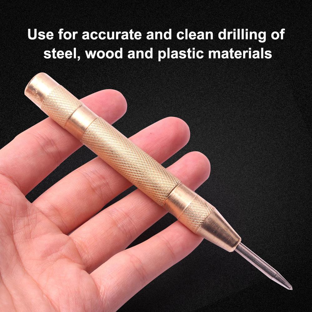 HSS Brass 130mm Automatic Center Pin Punch Spring Loaded Marking Starting Holes Tool HRC58-62 degree for Steel Plastic Wood