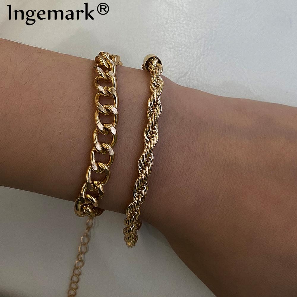 Ingemark Charm Vintage Twisted Chain Bracelets Set for Women Armband Punk Boho Snake Link Bracelet Jewelry