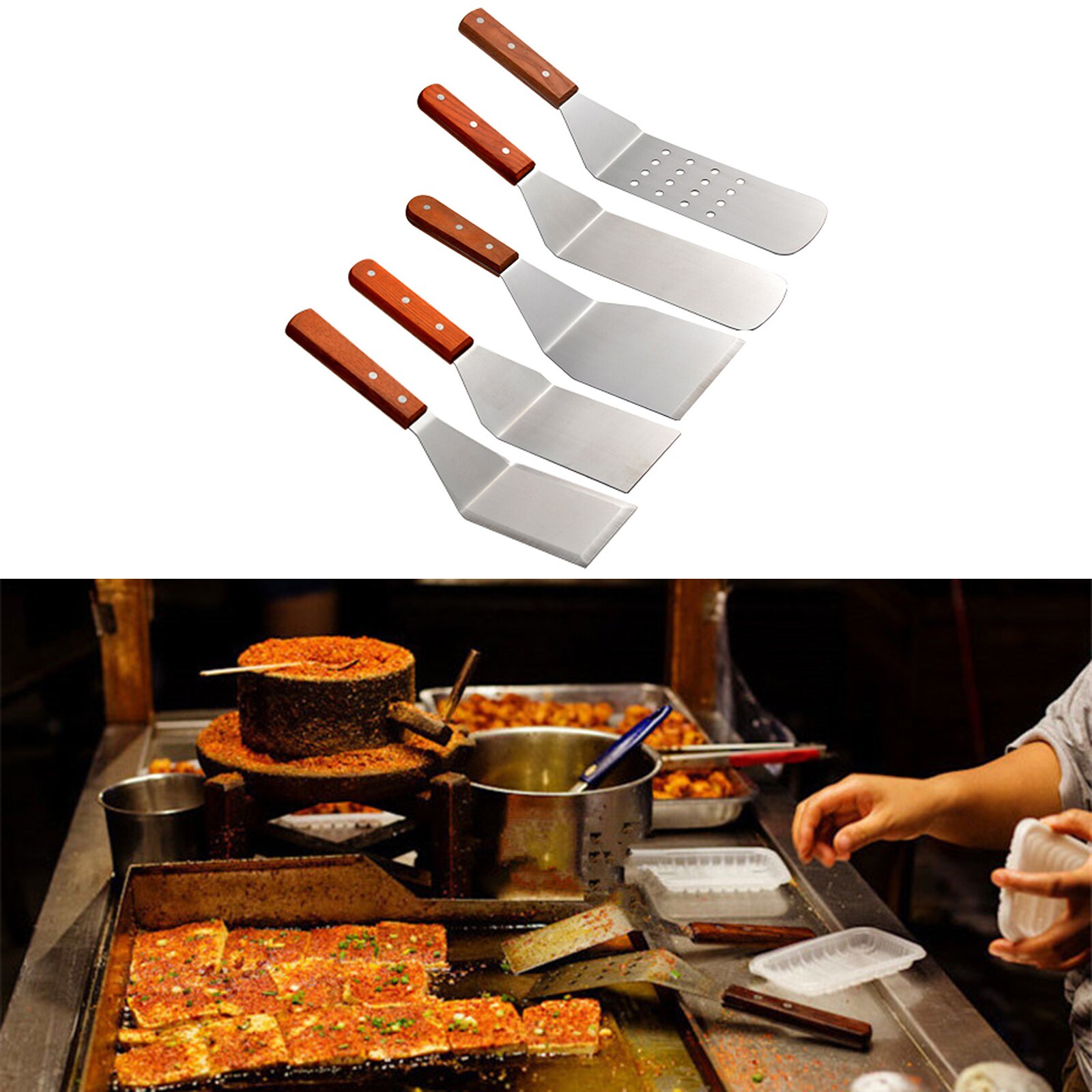 Frying Spatula Scraper Wooden Pizza Paddle Pastry Tools Stainless Steel Kitchen Baking Tool