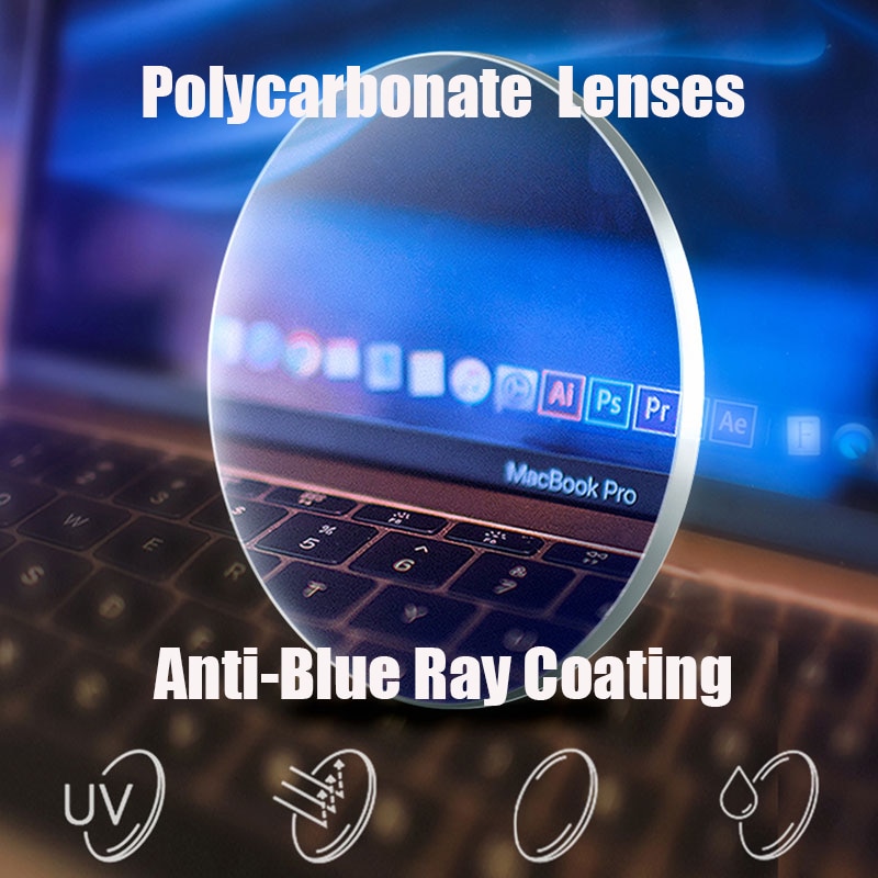 1.61 lentes de policarbonato anti-azul ray prescrição óculos ópticos montagem gratuita com armação de óculos