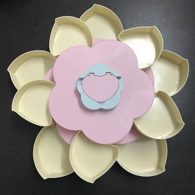 Boîte de rangement de bonbons à 2 couches | Compartiment rotatif multifonction en forme de pétale avec couvercle boîte à noix, organisateur de bonbons rotatif: double pink holder