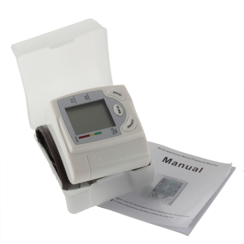 Bærbar manchet håndled blodtryksmåler automatisk lcd display håndled blodtryk pulsmåler pulsometer tonometer
