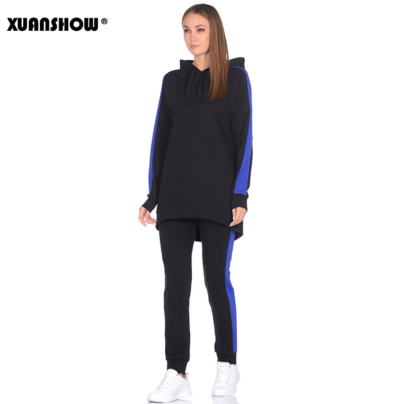 XUANSHOW Autumn Winter Female 2 Piece Set Tracksuit For Women Long Sleeve Long Hoodies+Pants Two Piece Set Outfit Women Suit