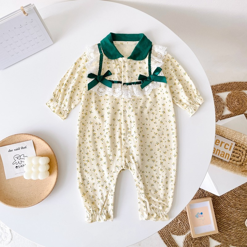 Newborn Baby Girl Clothes Lace Prints Pajama Silk Spring Sleepwear Cotton Blanket Sleepers for Crawling Three Quarter