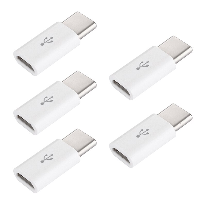 5Pc Mobiele Telefoon Micro Type-C Adapter Micro Type-C Adapter Microusb Connector Voor Xiaomi huawei Samsung Adapter Usb Type C: white