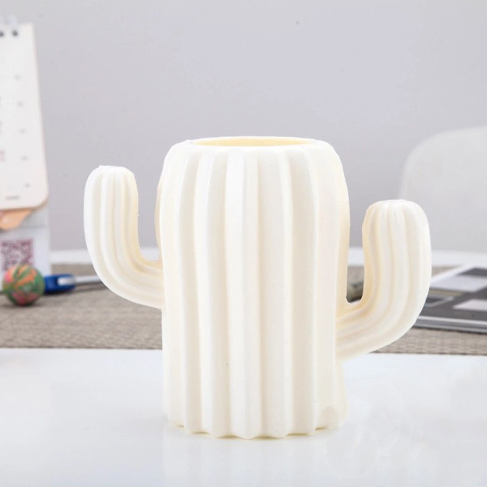 Plastic Pen Holder Box Desktop Office Stationery Pencil Container Case Office Stationery Supplies #T2P: White 