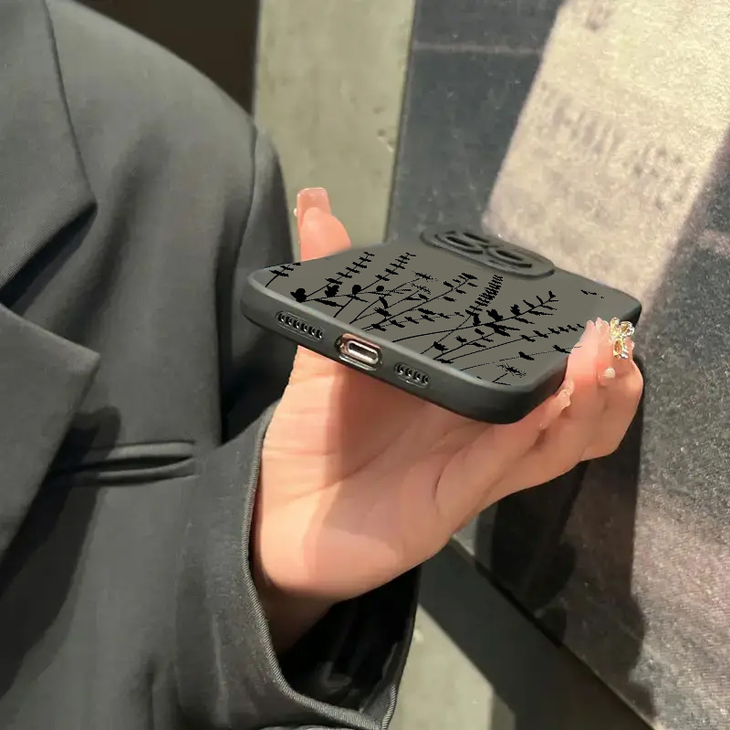 Funda de teléfono con gráfico de estilo negro Art Flower para iPhone 16 15 14 Pro Max 7 8 Plus fundas para iPhone 11 13 12 16E XR X XS funda suave