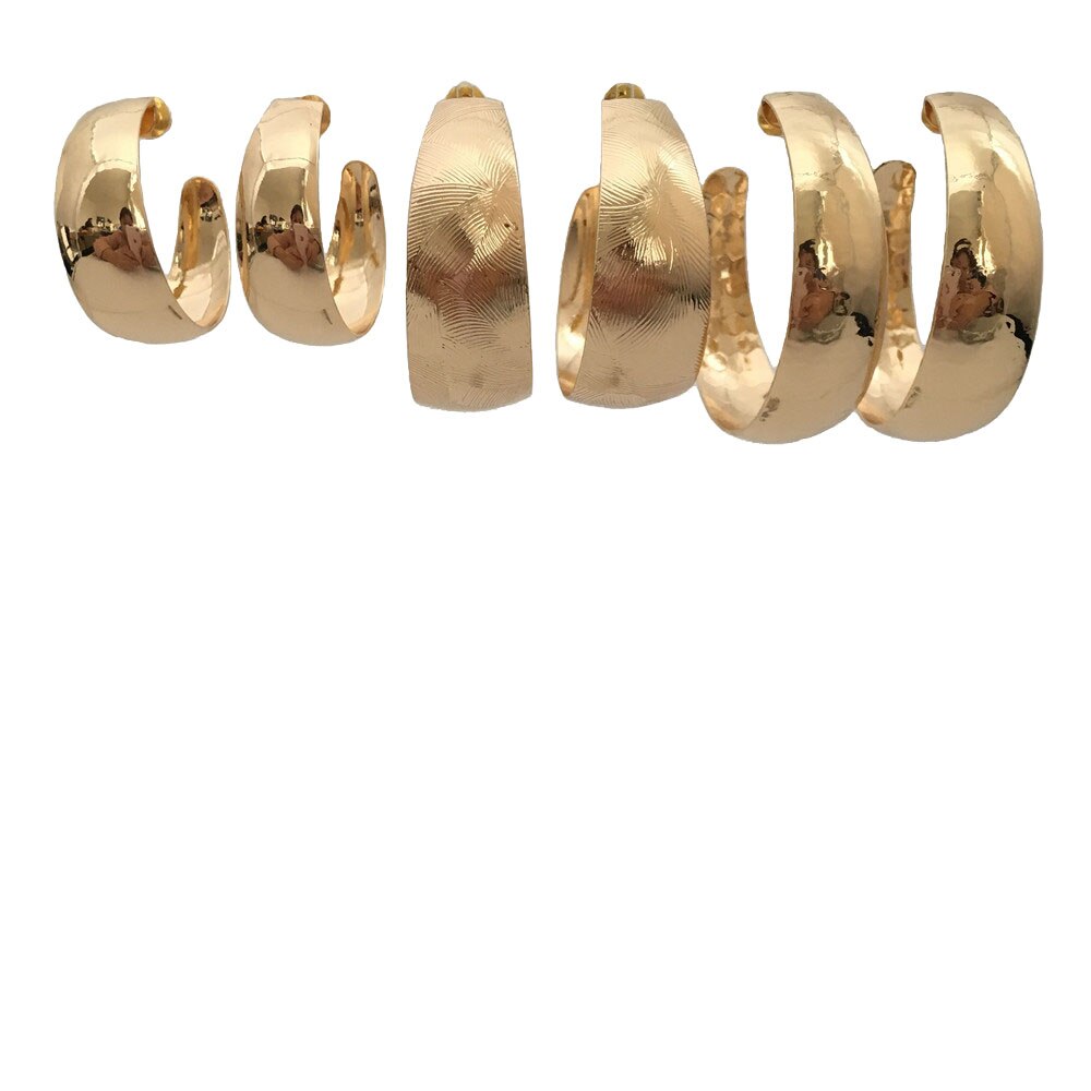 Della boemia Oro di placcatura Liscia e Strutturato Ampio Cerchio trio impostato Orecchino Pacchetto Splendida Annata casuale Accessorio Dei Monili Regalo Della Madre