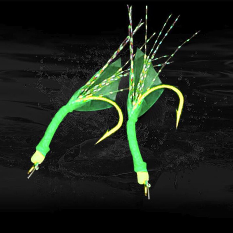 6 sztuk/worek Rigs słonowodne sztuczne przynęty wędkarskie zielona skóra gumowy hak Sea Bait makrela Pesca Tackle String haki przynęty