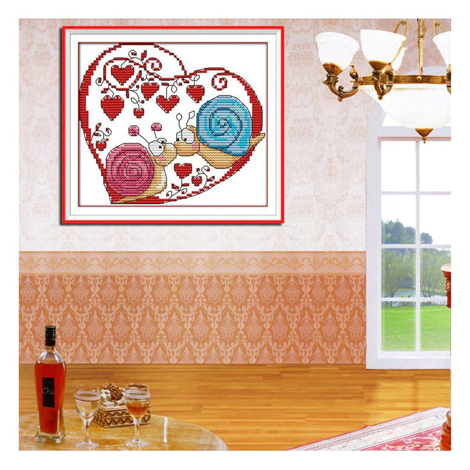 DIY Handmade Needlework Counted Cross Stitch Set Embroidery Kit 14CT Snail Couples Pattern Cross-Stitching 18*17cm Home Decorati