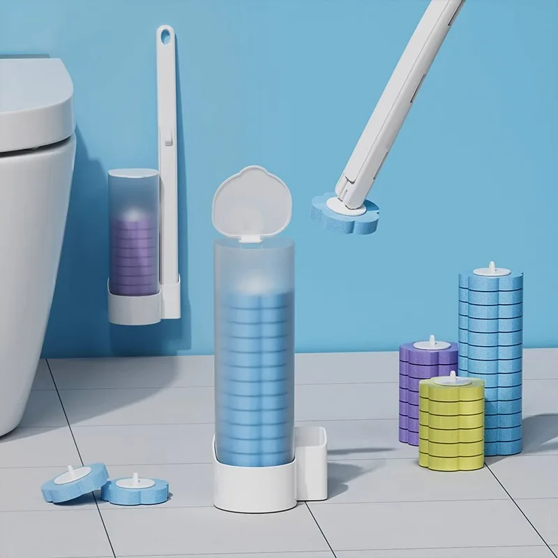 1 sett engangs toalettbørste engangs toalettbørstehoder påfyllingserstatning uten døde hjørner baderomsrengjøringsbørste