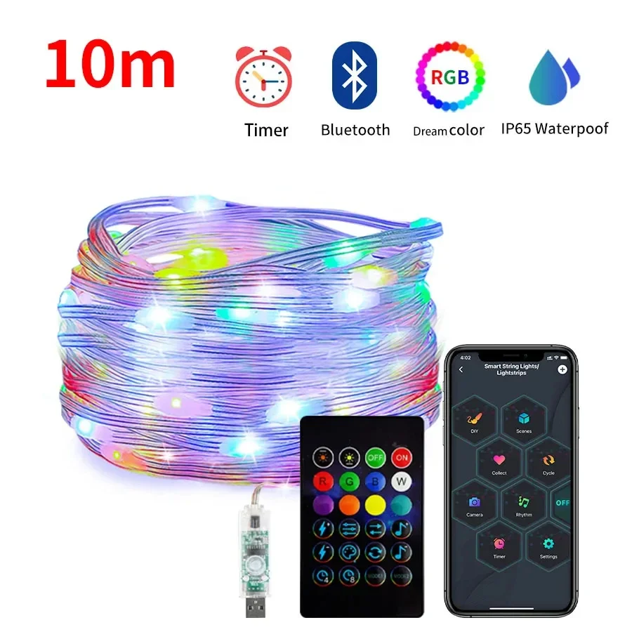 5m/10m LED String Light Fairy Lights USB Bluetooth... – Grandado