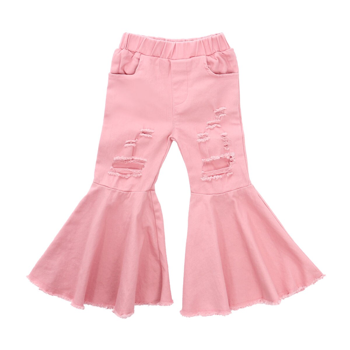 1-6Y pantaloni svasati per bambina Design a foro vita elastica con pantaloni in Denim tascabili pantaloni a campana occidentali