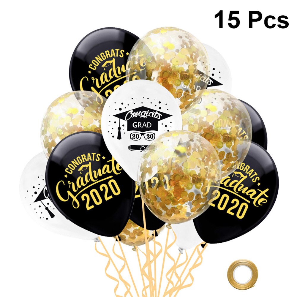 15pcs 12 Inches Graduation Letter Printing Party Balloons Set Latex Balloons Party Confetti Balloons Decorative Props Party Layo