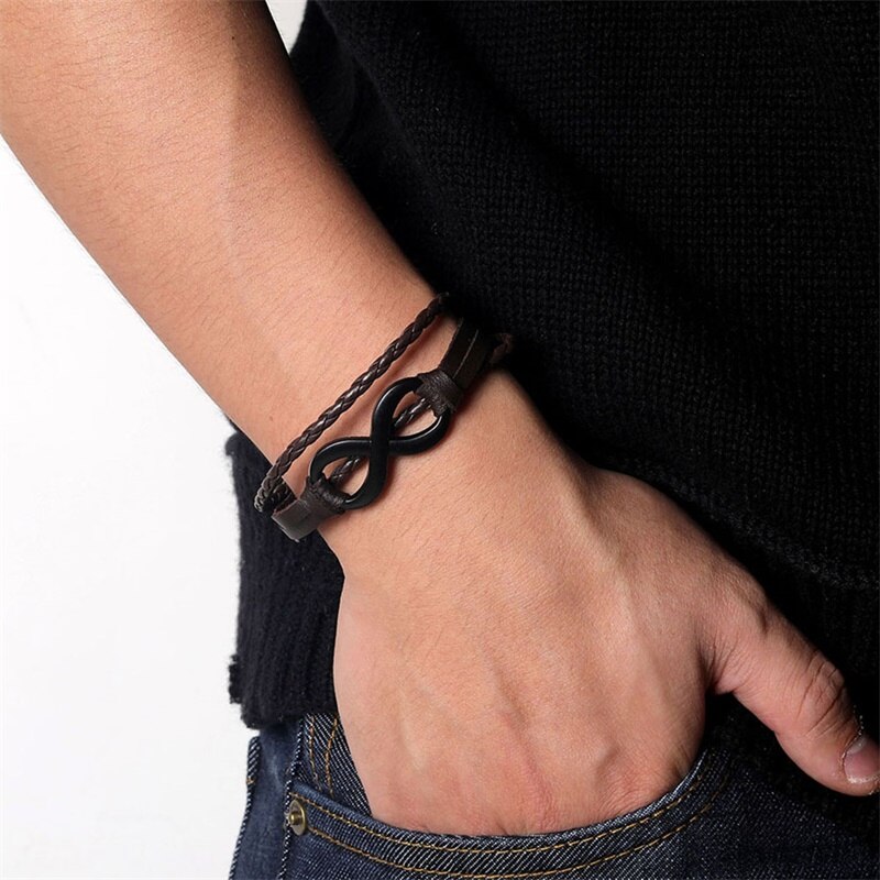 IFMIA Multilayer Men PU Leather Bracelets Set Vintage Hope Infinity Braided Bracelets Bangles Male women's Jewelry: IF02