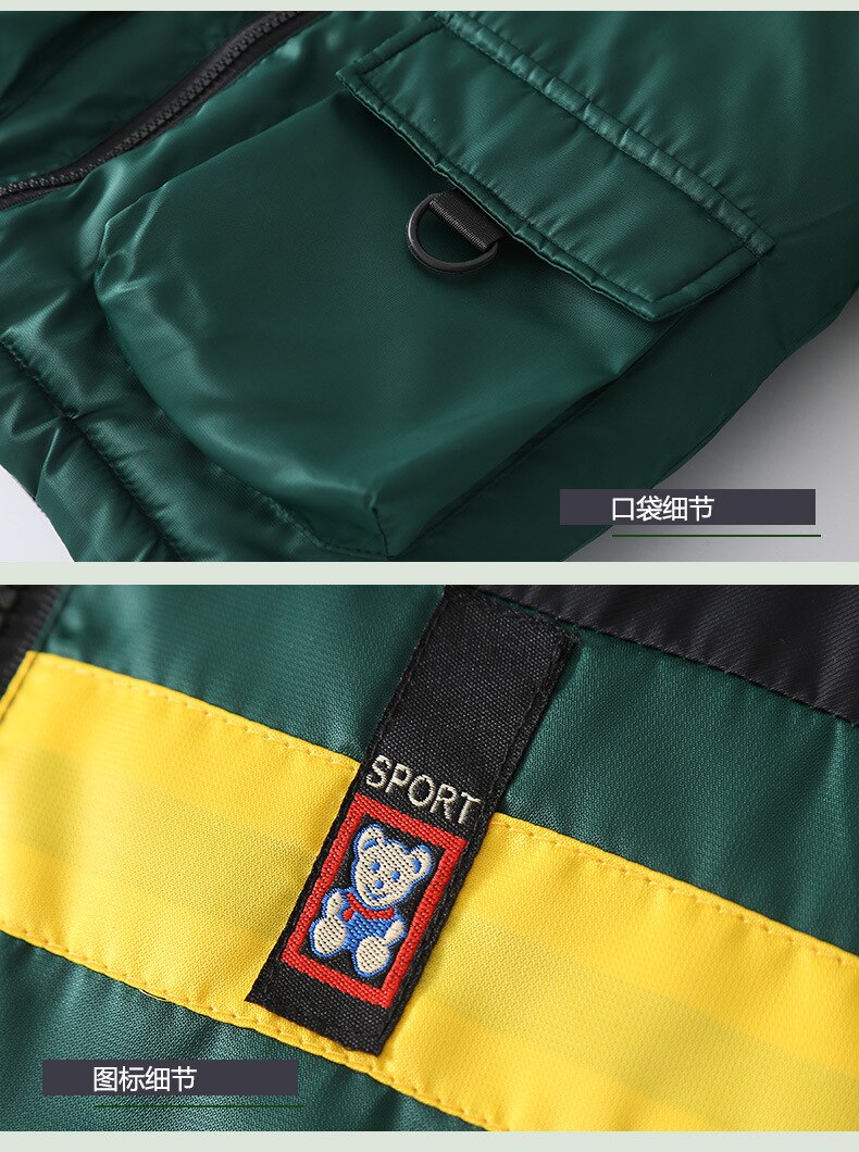 Kinderkleding voor jongens winter katoenen gewatteerde jas winter dikke warme capuchon jongens tiener sneeuwpak