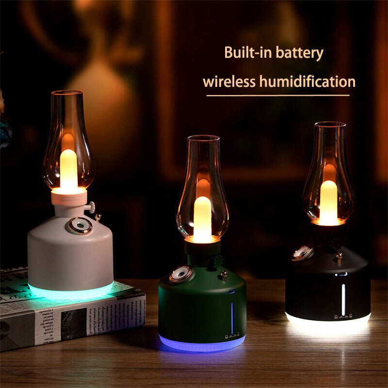 Retro Lamp Luchtbevochtiger Draadloze Aroma Diffuser Oplaadbare Essentiële Olie Humidificador Kleur Lichten Cool Mist Voor