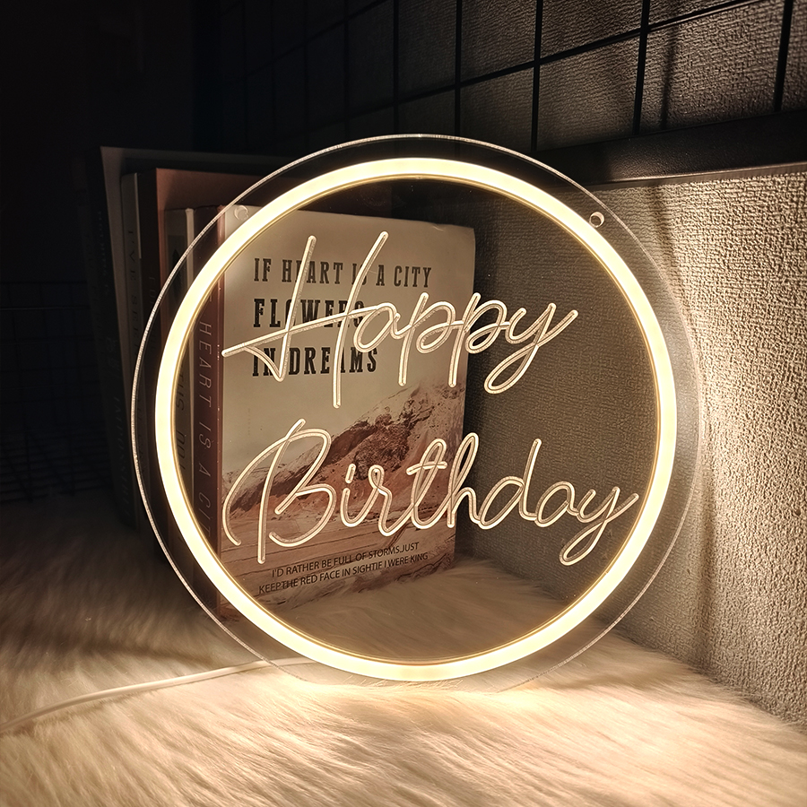 Gelukkige verjaardag neon bord voor wanddecoratie thuis, slaapkamer, woonkamer decor, verjaardagsfeestje, wanddecoratie, feestdecoratie, bar, club: Default Title