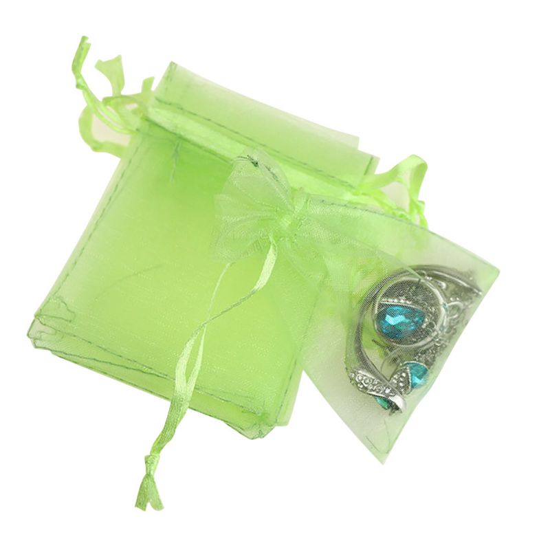 100 Pcs Organza Bags Wedding Gunsten Zakken Sieraden Koord Tassen Mesh: green