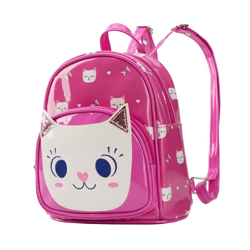 Heopono-petit sac à dos marqué en cuir PU pour enfants, garçons et filles, sac à dos pour enfants, motif chat mignon de dessin animé, pour garçons et filles