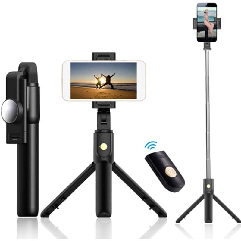 Bluetooth Selfie Stok Statief Met Verwijderbare Draadloze Afstandsbediening Sluiter Pocket Selfie Stick Voor Iphone 11/Xr/X/8/8P/7/7P/6S/6-Zwart