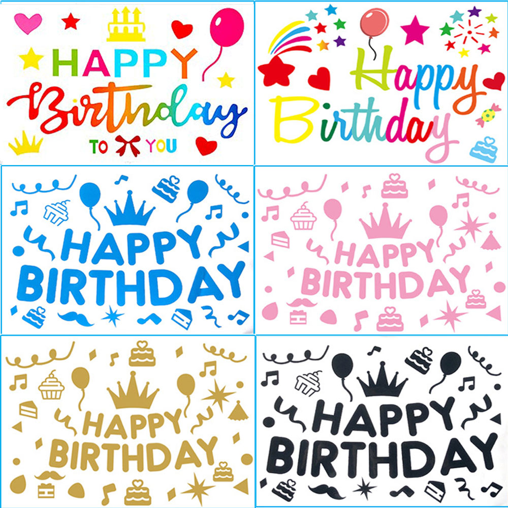 6pcs 27x20cm Balloon Stickers Happy Birthday Party Decorations For Kids Happy birthdays Bubble Ball Bobo Ballons DIY Stickers: black