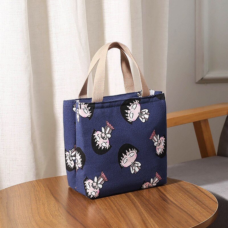Sac à Lunch isotherme en toile pour femmes et enfants, motif fonctionnel, Portable, isolé, chat mignon, nourriture thermique, pique-nique: F
