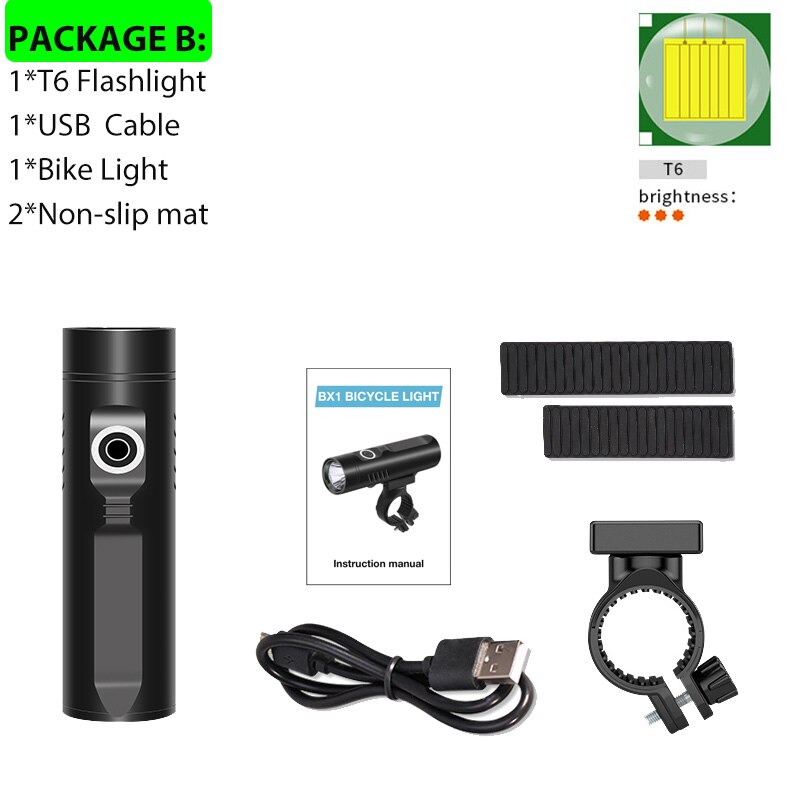 Trlife kraftig blænding cykellygte xhp 90 p50 l2 t6 cykel led lys usb genopladeligt batteri vandtæt forlygte cykellampe: T6 lommelygte