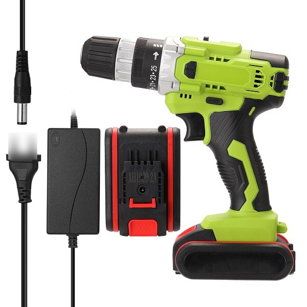 21V Woodworking Electric Cordless Drill High-power Lithium Battery Wireless Rechargeable Hand Drills DIY Electric Power Tools: 2PC Battery AUPlug